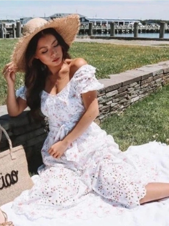 LoveShackFancy Dresses & Skirts - Loveshack Fancy Size 14 100% Cotton White Floral Eyelet Dress with Puff Sleeves